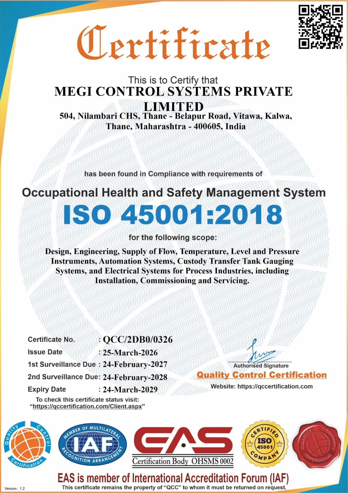ISO 45001:2018 Certificate