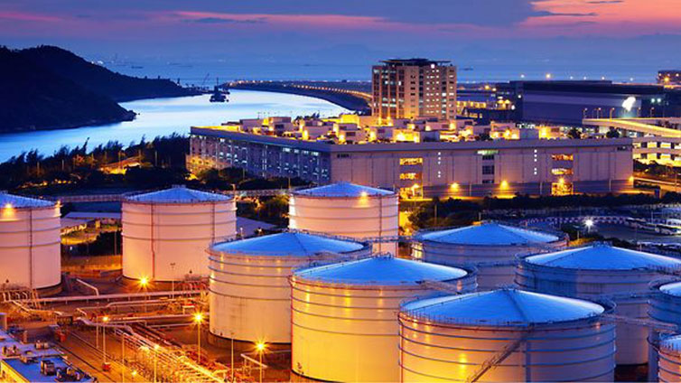 Tank farm terminal at dusk